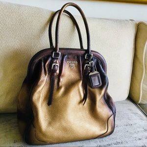 Prada bronze leather large bag. Made in Italy.